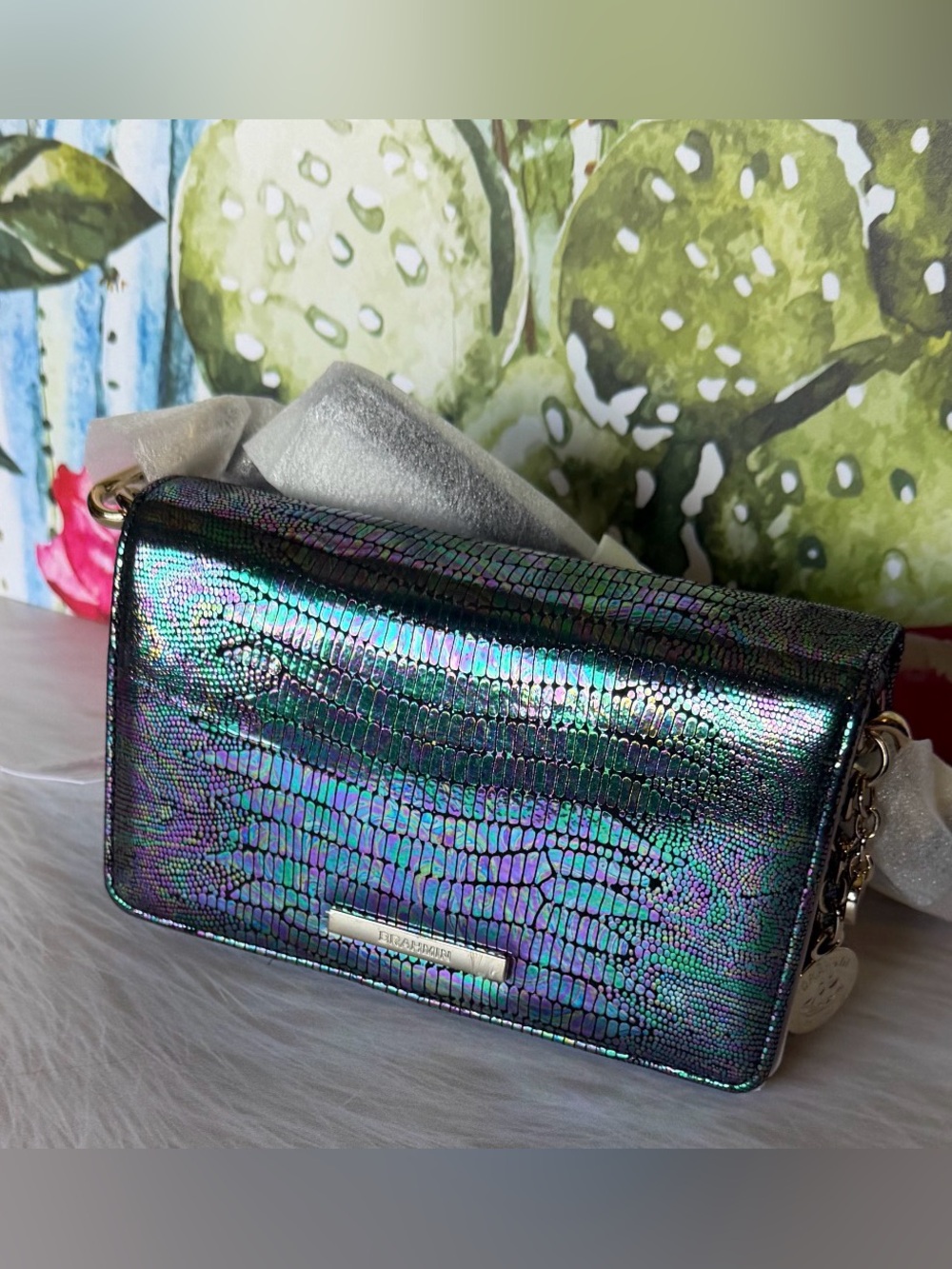 Brahmin Multi Symphonic Minuette NWT Holographic Lizard Print Soft Leather FIRM